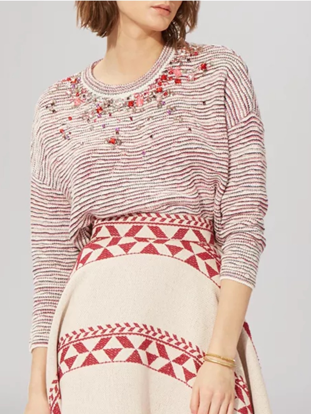 Maje rhinestone embellished jacquard Sweater Sz L